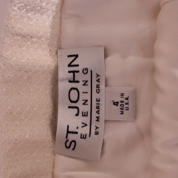 St John Evening By Marie Gray Skirt Rhinestone Sparkly Shiny  Off White Size 4 - Picture 5 of 12